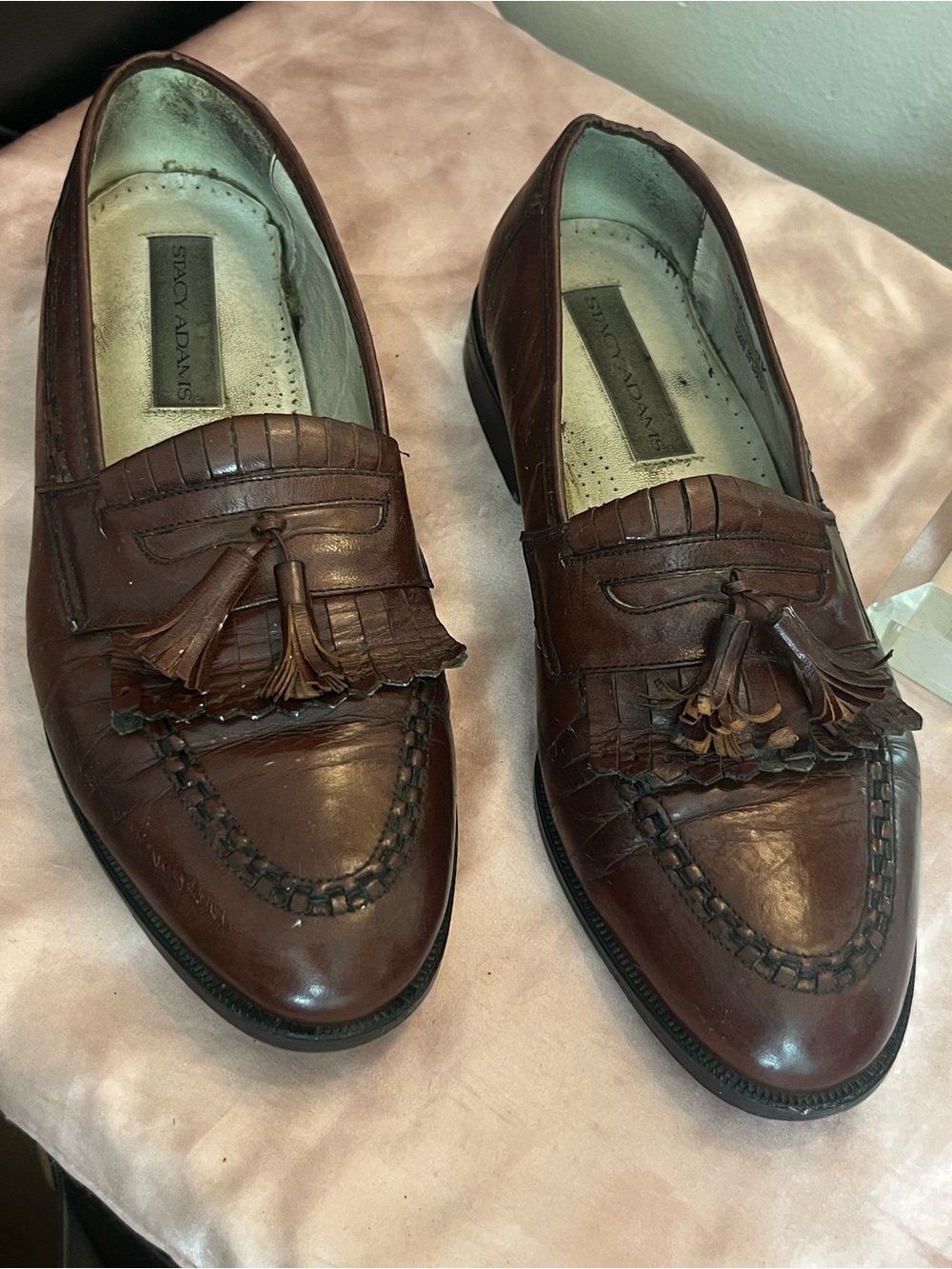 Vintage Stacy Adams Men’s Brown Leather Tassel Kiltie Slip On Loafers Dress Sz9